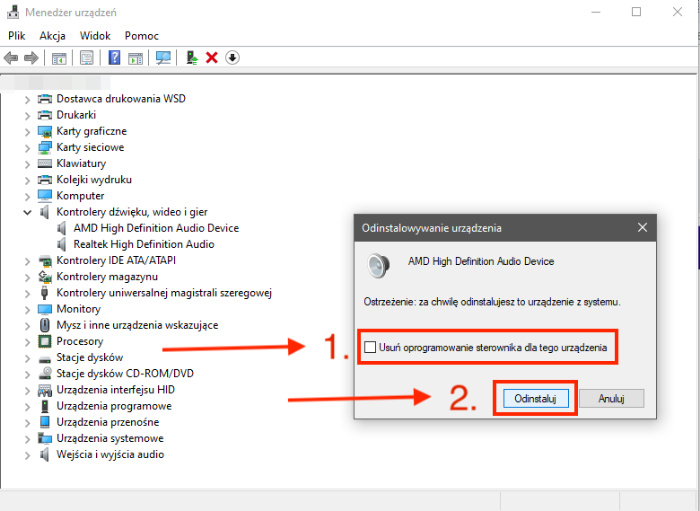 odinstalowywanie sterownika audio
